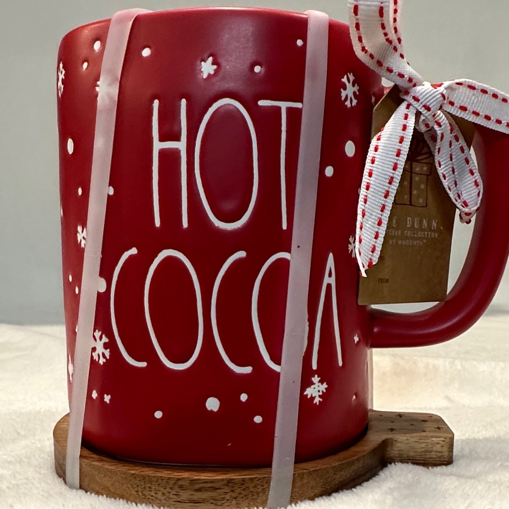 Rae Dunn Red Hot Cocoa Mug with Snowflakes